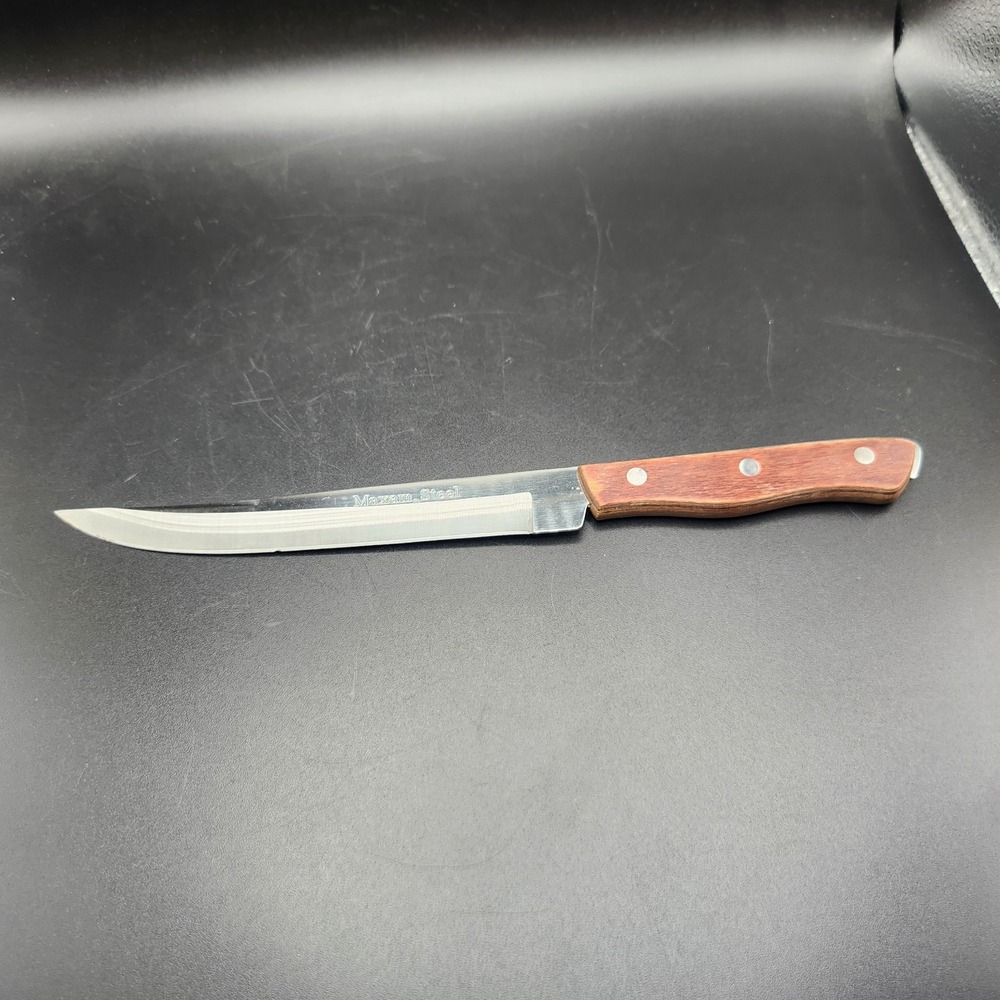 Vintage Maxam Steel 6" Carving Knife Japan 10" Overall Full Tang Wood Handle